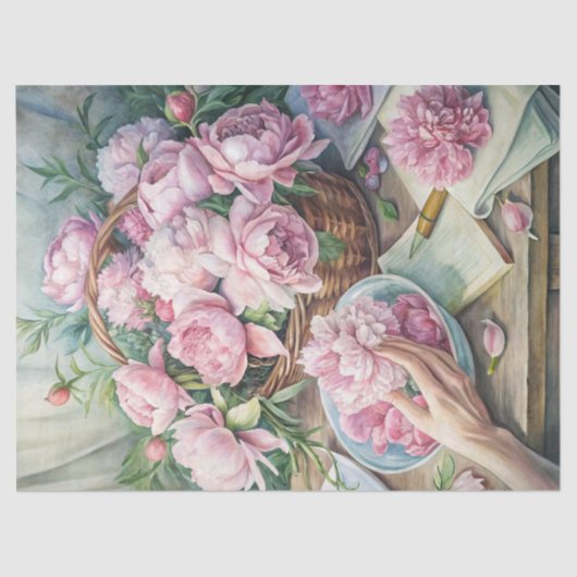 ヴィンテージエレガントピンクの牡丹 薄葉紙 (正面)