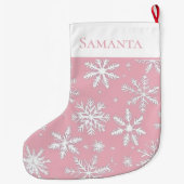 ヴィンテージエレガントピンクの雪 ラージクリスマスストッキング (裏面)