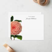 ヴィンテージエレガントピンクカミラフローラ(名前あり) ノートカード (正面/裏面インサイチュ)