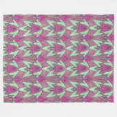 ヴィンテージエレガントピンクグリーンアールヌーボーフローラ フリースブランケット (正面(横))