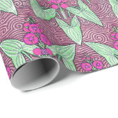 ヴィンテージエレガントピンクグリーンアールヌーボーフローラ ラッピングペーパー (ロールコーナー)