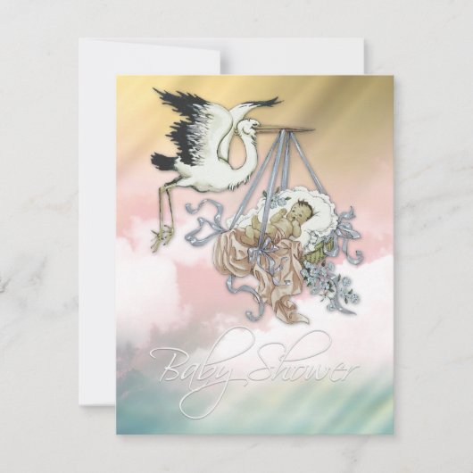 ヴィンテージエレガントピンクコウノトリ 招待状 (正面)