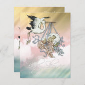 ヴィンテージエレガントピンクコウノトリ 招待状 (正面/裏面)