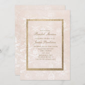 ヴィンテージエレガントピンクダマスク金ゴールドブライダルシャワー 招待状 (正面/裏面)