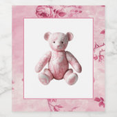 ヴィンテージエレガントピンクトイレテディベアお祝い ワインラベル (シングルラベル)