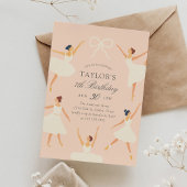 ヴィンテージエレガントピンクバレリーナ誕生日 招待状