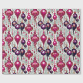 ヴィンテージエレガントピンクパープルクリスマスオーナメント ラッピングペーパー (フラット)