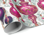 ヴィンテージエレガントピンクパープルクリスマスオーナメント ラッピングペーパー (ロールコーナー)