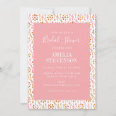 ヴィンテージエレガントピンクフローラつる植物ブライダルシャワー 招待状 (正面)