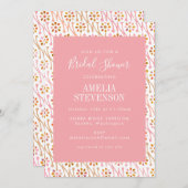 ヴィンテージエレガントピンクフローラつる植物ブライダルシャワー 招待状 (正面/裏面)