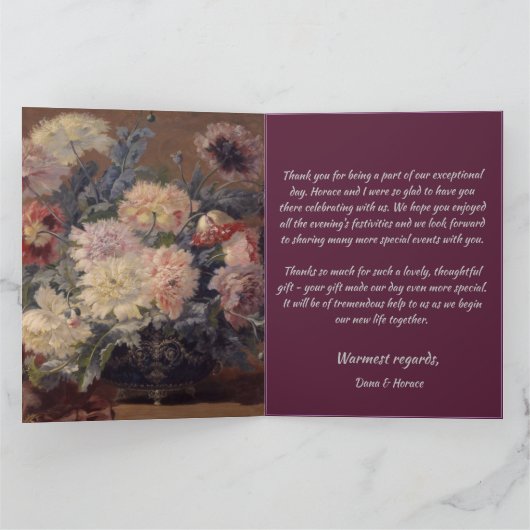 ヴィンテージエレガントピンクブルービババスケット牡丹 サンキューカード (内部)