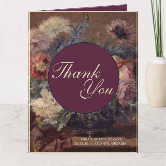 ヴィンテージエレガントピンクブルービババスケット牡丹 サンキューカード (正面)