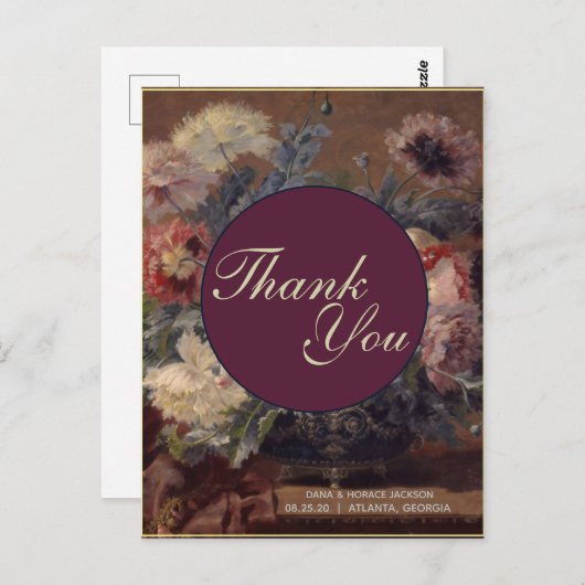 ヴィンテージエレガントピンクブルービババスケット牡丹 ポストカード (正面/裏面)