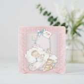 ヴィンテージエレガントピンクベビーガールシャワー 招待状 (スタンド正面)