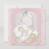 ヴィンテージエレガントピンクベビーガールシャワー 招待状 (正面)