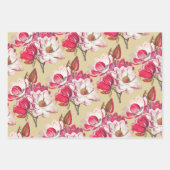 ヴィンテージエレガントピンクマグノリア金ゴールドブルガンディーホワイト ラッピングペーパーシート (正面2)
