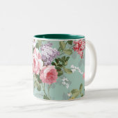 ヴィンテージエレガントピンクレッドローズパターン ツートーンマグカップ (正面右)