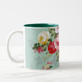 ヴィンテージエレガントピンクレッドローズパターン ツートーンマグカップ (左)