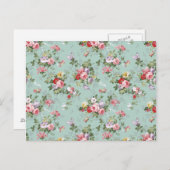 ヴィンテージエレガントピンクレッドローズパターン ポストカード (正面/裏面)