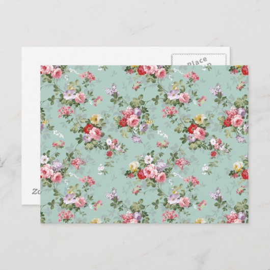 ヴィンテージエレガントピンクレッドローズパターン ポストカード (正面/裏面)