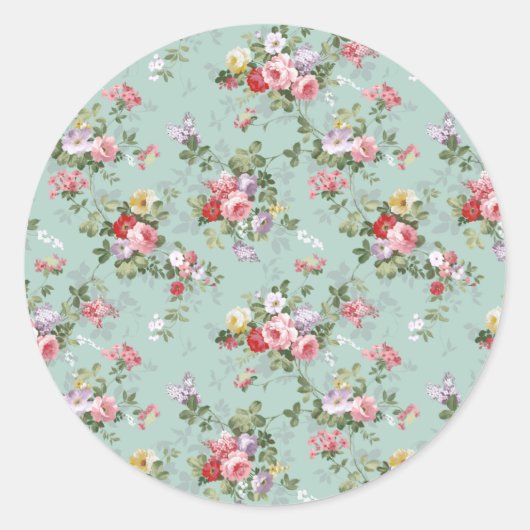 ヴィンテージエレガントピンクレッドローズパターン ラウンドシール (正面)