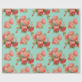 ヴィンテージエレガントピンクレッドローズパターン ラッピングペーパー (フラット)