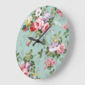 ヴィンテージエレガントピンクレッドローズパターン ラージ壁時計 (傾斜)