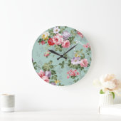 ヴィンテージエレガントピンクレッドローズパターン ラージ壁時計 (ホーム)