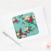 ヴィンテージエレガントピンクレッドローズ壁紙 スクエアシール (封筒)