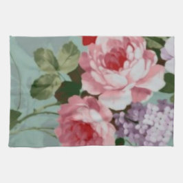 ヴィンテージエレガントピンクレッドローズ キッチンタオル