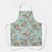 ヴィンテージエレガントピンクレッドローゼズパターン エプロン (正面)