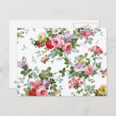 ヴィンテージエレガントピンクレッドローゼズパターン ポストカード (正面/裏面)