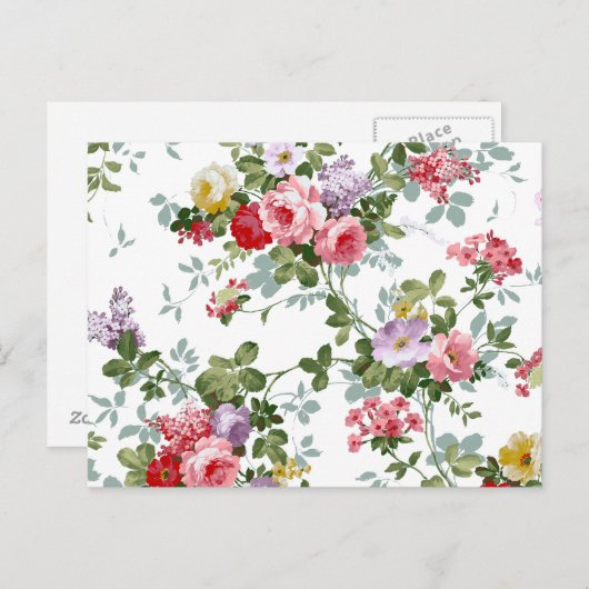 ヴィンテージエレガントピンクレッドローゼズパターン ポストカード (正面/裏面)