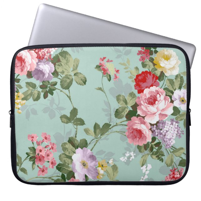 ヴィンテージエレガントピンクレッドローゼパターンノートパソコンスリーブ ラップトップスリーブ (正面)