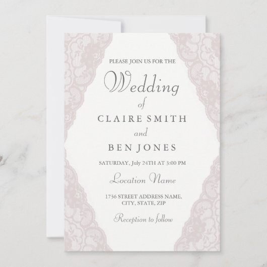 ヴィンテージエレガントピンクレース結婚式招待状 招待状 (正面)