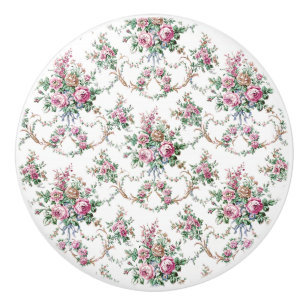 ヴィンテージエレガントピンクローズとスワッグ セラミックノブ