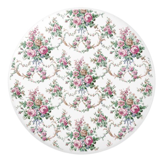 ヴィンテージエレガントピンクローズとスワッグ セラミックノブ (正面)