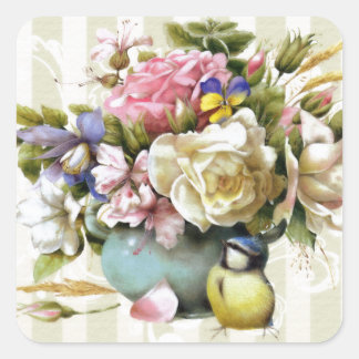 ヴィンテージエレガントピンクローズフラワーデザイン スクエアシール