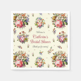 ヴィンテージエレガントピンクローズフローラルパターンクリーム スタンダードカクテルナプキン