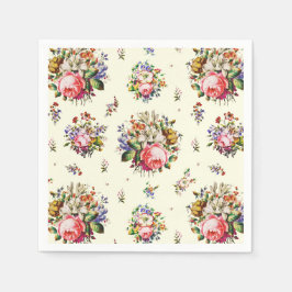 ヴィンテージエレガントピンクローズフローラルパターンクリーム スタンダードカクテルナプキン