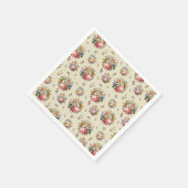 ヴィンテージエレガントピンクローズフローラルパターンベージュ スタンダードカクテルナプキン (角)
