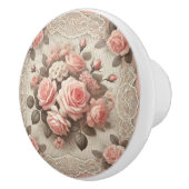 ヴィンテージエレガントピンクローズフローラ(レース付) セラミックノブ (右)