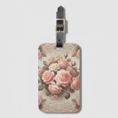 ヴィンテージエレガントピンクローズフローラ（レース付） ラゲッジタグ (正面縦)