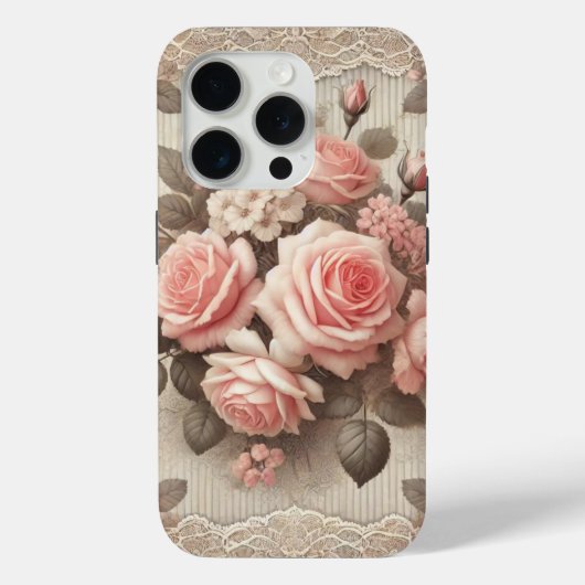 ヴィンテージエレガントピンクローズフローラ（レース付） Case-Mate iPhoneケース (裏面)