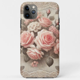 ヴィンテージエレガントピンクローズフローラ（レース付） iPhone 11 PRO MAXケース