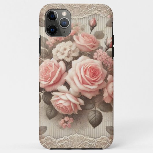 ヴィンテージエレガントピンクローズフローラ（レース付） Case-Mate iPhoneケース (裏面)