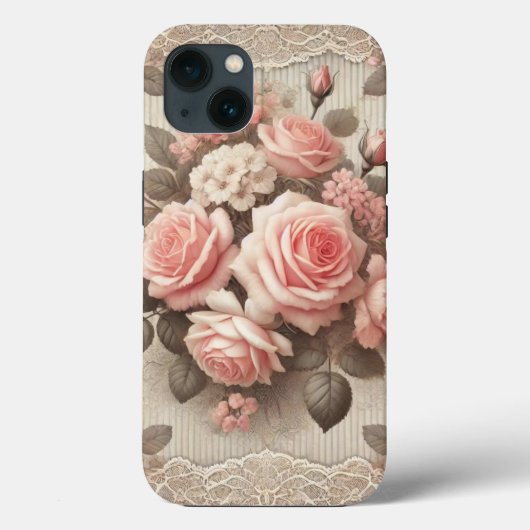 ヴィンテージエレガントピンクローズフローラ（レース付） Case-Mate iPhoneケース (裏面)
