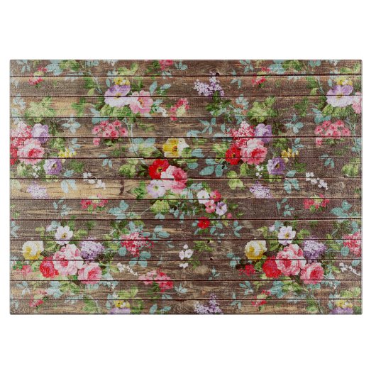 ヴィンテージエレガントピンクローズブラウンウッドフォトプリント カッティングボード (正面)