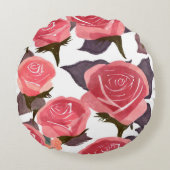 ヴィンテージエレガントピンクローズブーケラウンドピロー ラウンドクッション (正面)