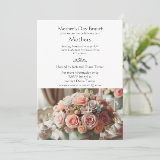 ヴィンテージエレガントピンクローズマザーズデイ 招待状 (スタンド正面)